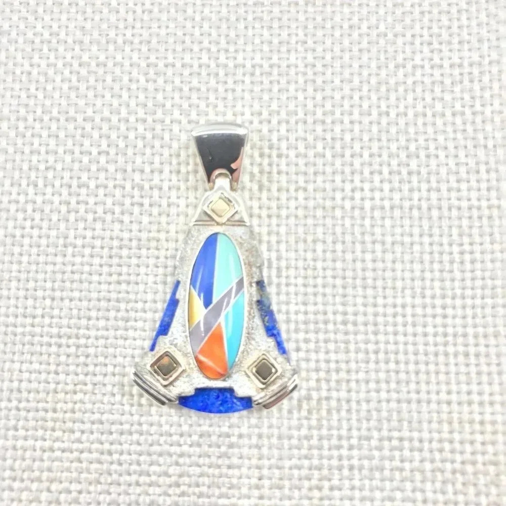 Sincerely Southwest Sterling Silver 925 Mosaic Pendant - Picture 4 of 11